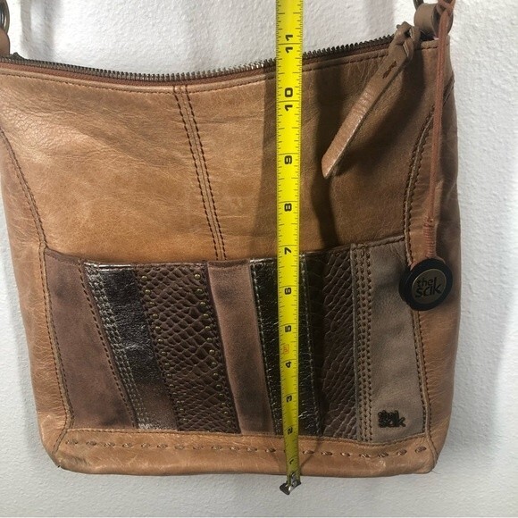The Sak Lucia Brown Leather Crossbody Bag Mixed Metallic Print Pocket Purse - Picture 14 of 15